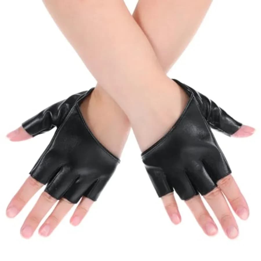 Black Leather Fingerless Gloves Half Palm Half Finger PU Leather Gloves for Women Dancing Punk Gothic Fingerless Glove Mittens