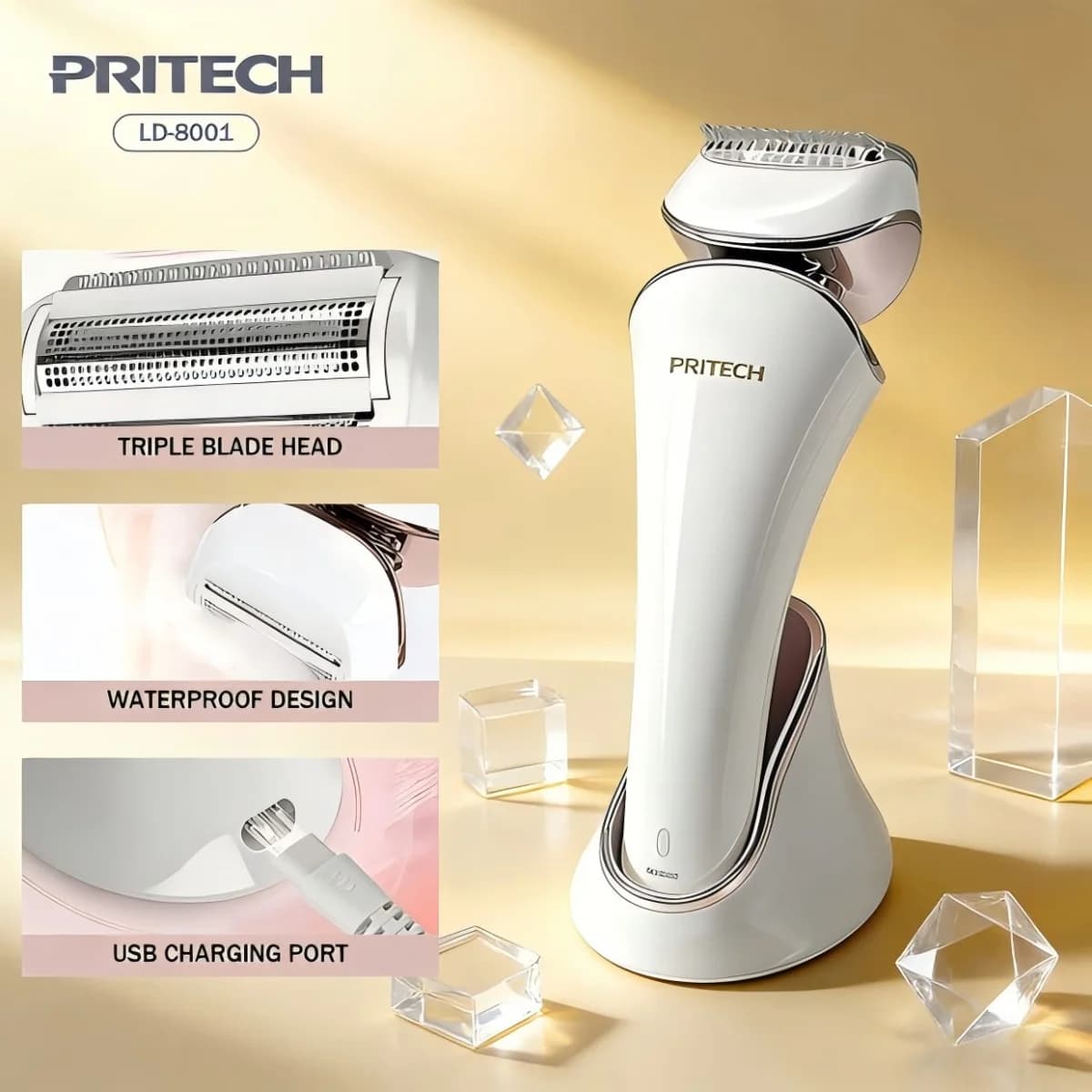 Pritech Rasoio elettrico Professionale Rifinitore per il corpo Senza filo Strumento per la rimozione dei peli Base di ricarica Apparecchi per la cura della pelle e del corpo LD-8001