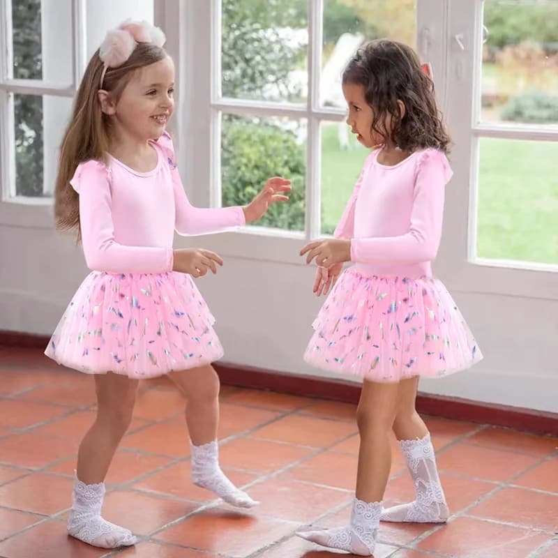 Girls Long Sleeve Dance Dress Ballet Dance Leotards for girl Gymnastics Tutu Skirts with Crisscross Back and Sparkly Sequins