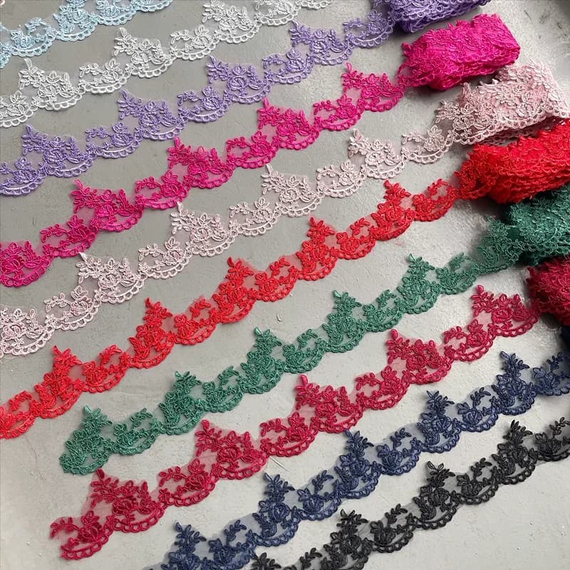 Multi Colored Border Lace Embroidery Fabric, Bride Costume, Evening Dress, Wedding Veil, DIY Sewing Material, RS3246, 5m