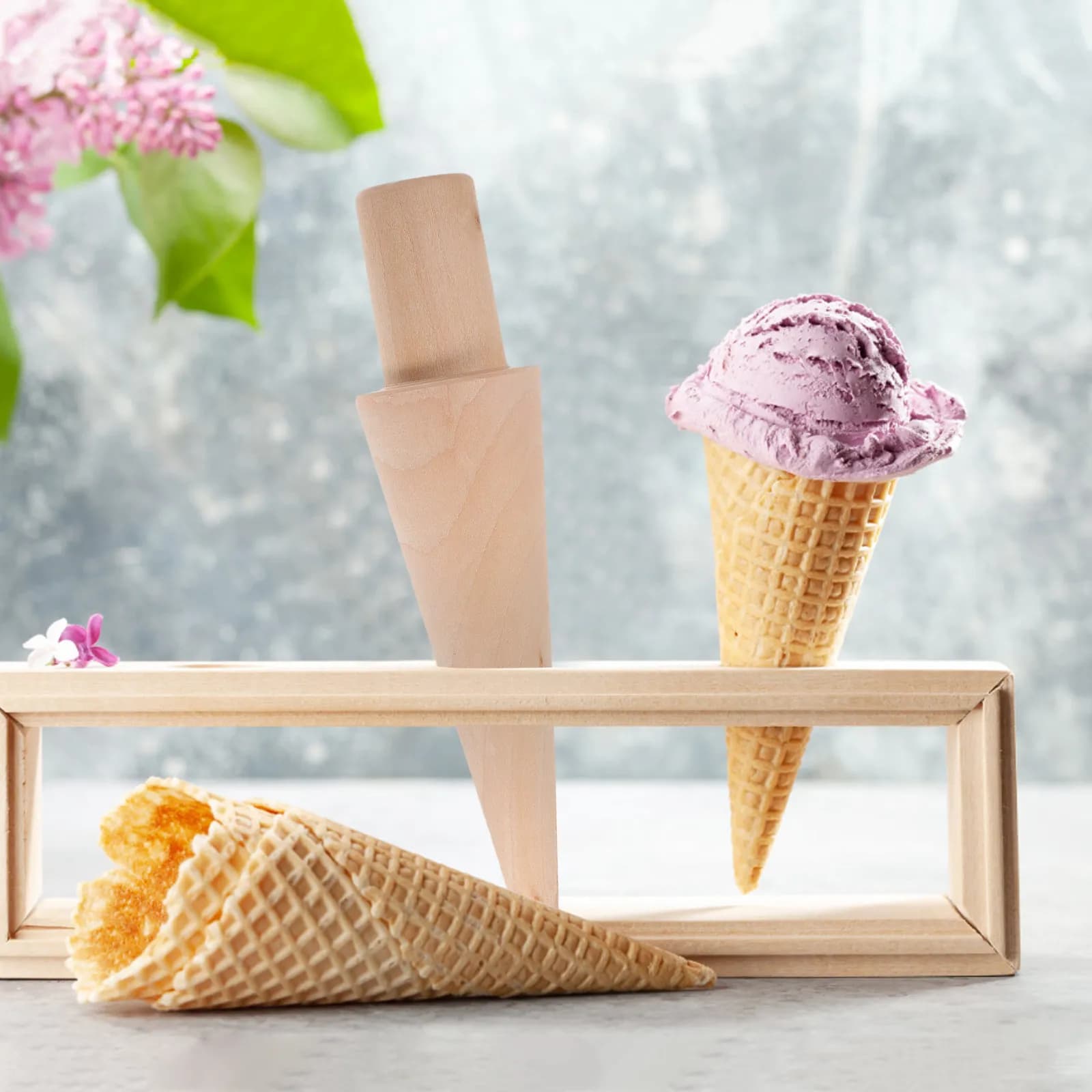Rullo in Legno Riutilizzabile per Coni Gelato, Strumento per Creare Dessert Fai-da-Te, Stampo da Cucina per Coni Waffle