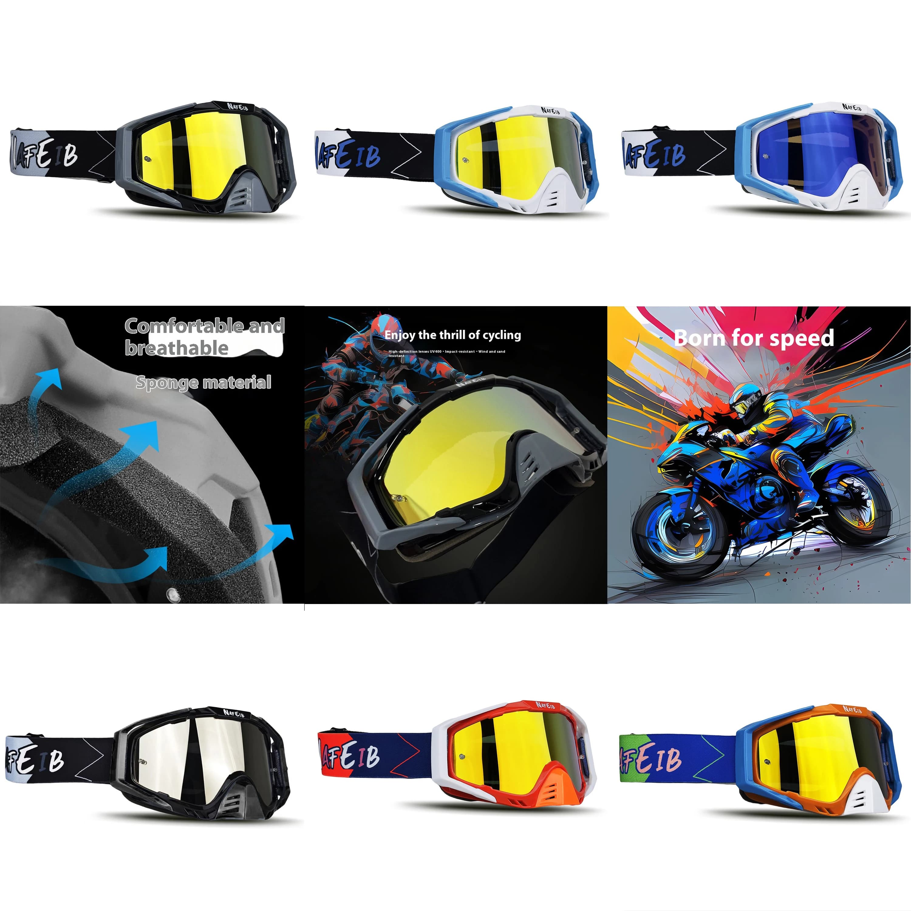 Occhiali fuoristrada - Occhiali da moto e da sci con lente HD, occhiali antivento unisex per equitazione all'aperto