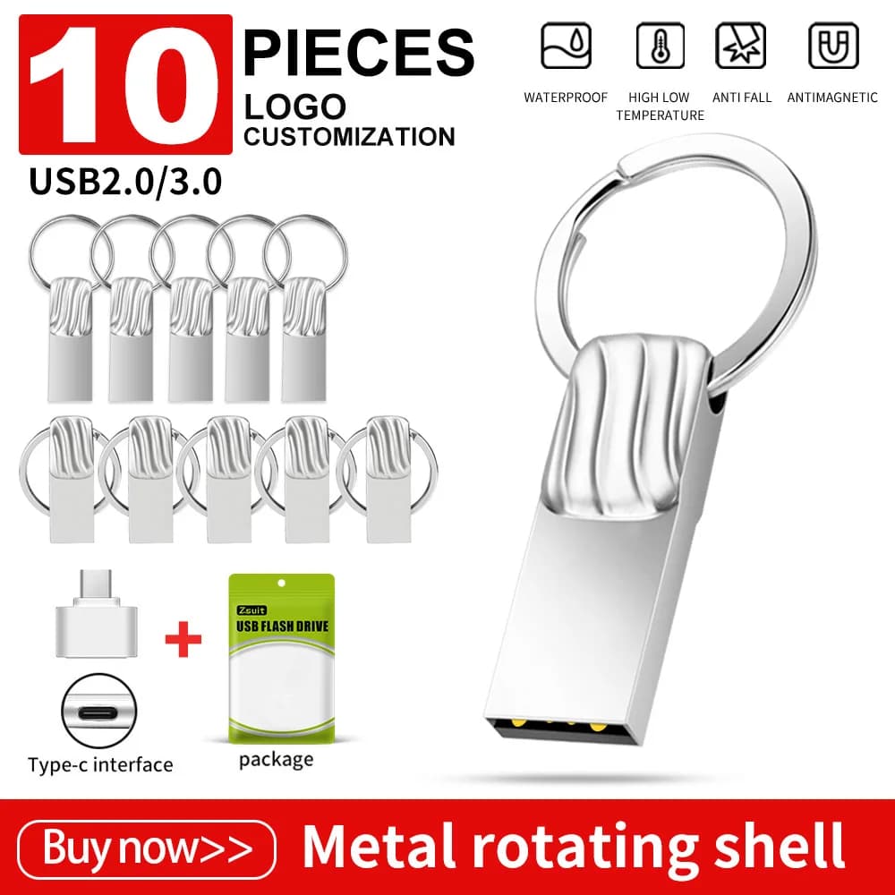 Zsuit 10 pz Chiavetta USB 4G 8G Pen Drive 3.0 Chiavetta USB in metallo impermeabile 16 GB Memory Stick Logo gratuito Cel USB tipo-c U Disco