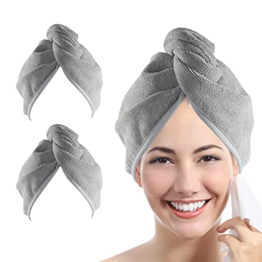 Asciugamano per Capelli in Microfibra: Confezione da 2 Asciugamani 10X26 per Asciugatura Rapida, Turbante Assorbente per Donne, Cuffia per Doccia per Capelli Ricci