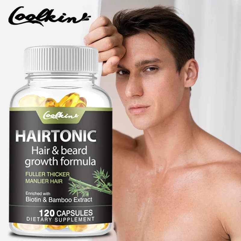 Integratori per la crescita dei capelli e della barba - Estratto di biotina e bambù - per la crescita della barba e dei capelli da uomo, allevia la caduta dei capelli
