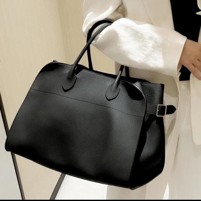 Borsa a Mano Elegante e Versatile in PU, Nera con Motivo Lychee, Semplice Borsa Capiente con Fibbia a Cintura, Borsa Quadrata per Viaggi e Shopping