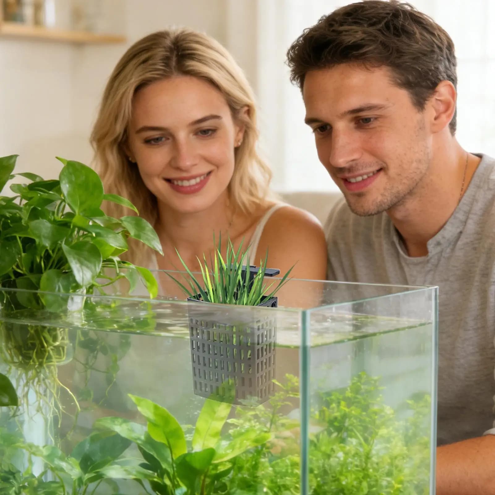 Supporto per piante da acquario regolabile in altezza, supporto per coltivazione con gancio estensibile e ventosa per acquario.