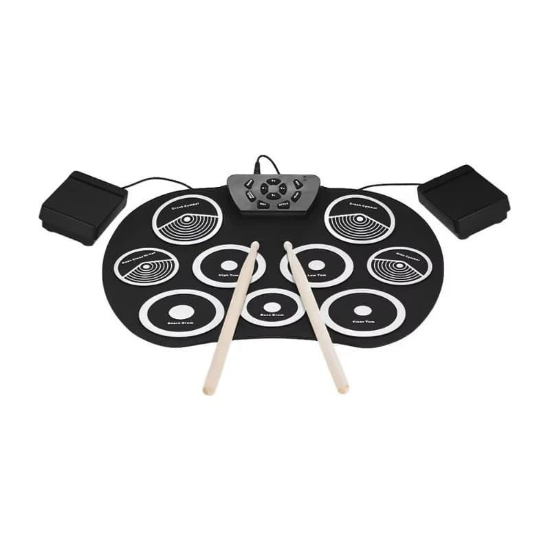 Kit batteria elettronica portatile Kit batteria a rulli 9 cuscinetti in silicone USB con pedale alimentato Studente Bambini Bacchette per bambini Cavo USB