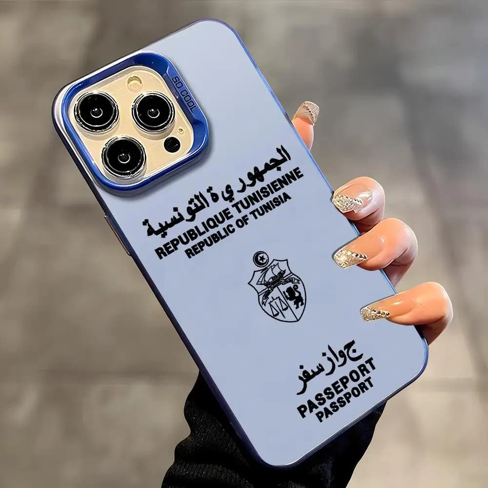 Tunisia Passport Phone Case For IPhone 17 16 15 14 13 12 11 Pro Max Air Matte Laser Aurora Shockproof Phone Case