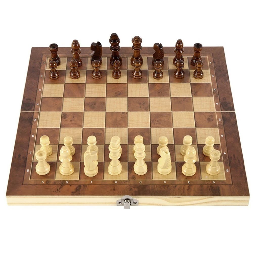 Set di Scacchi 3 in 1 Pieghevole in Legno, Set di Scacchi e Dama da Viaggio, Elegante Set da Gioco Portatile