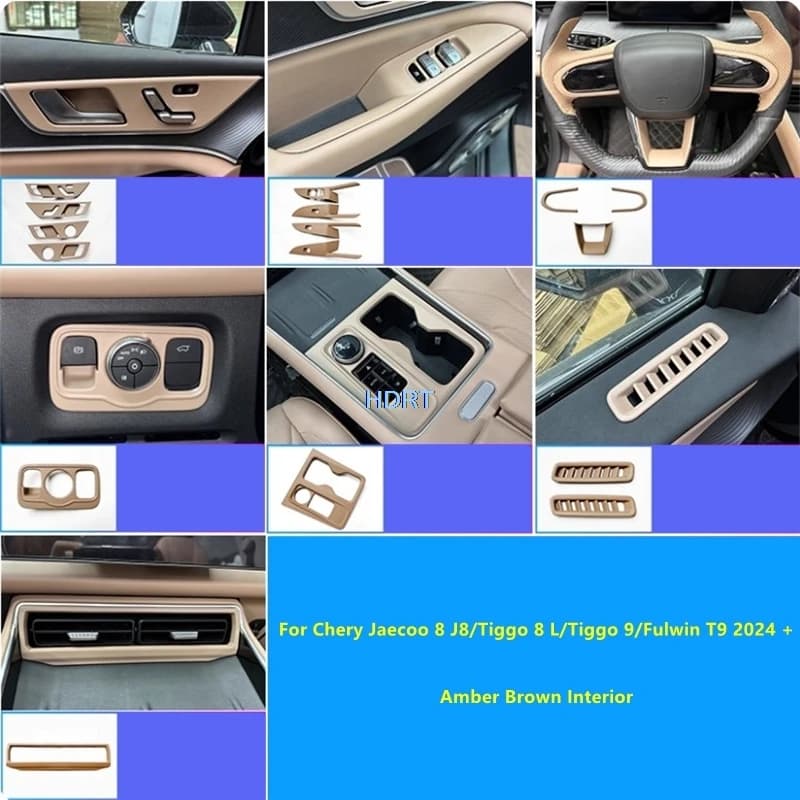 Car Styling Ambra Marrone Interno Finestra del cambio Pannello di sollevamento Uscita per Chery Jaecoo 8 J8/Tiggo 8 L/Tiggo 9/Fulwin T9 2024 +