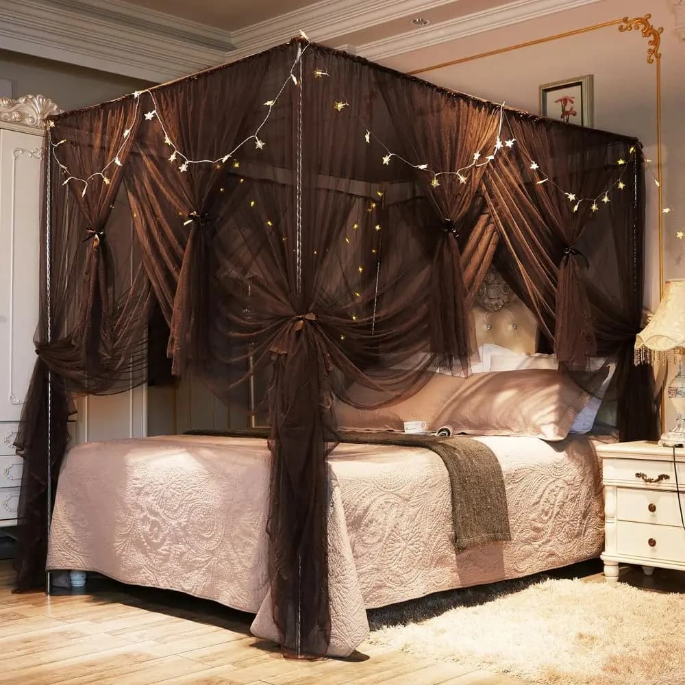 Tende da letto di lusso con luci a LED, rete velata per camere da letto a tema regale, adatte per letti king e queen size