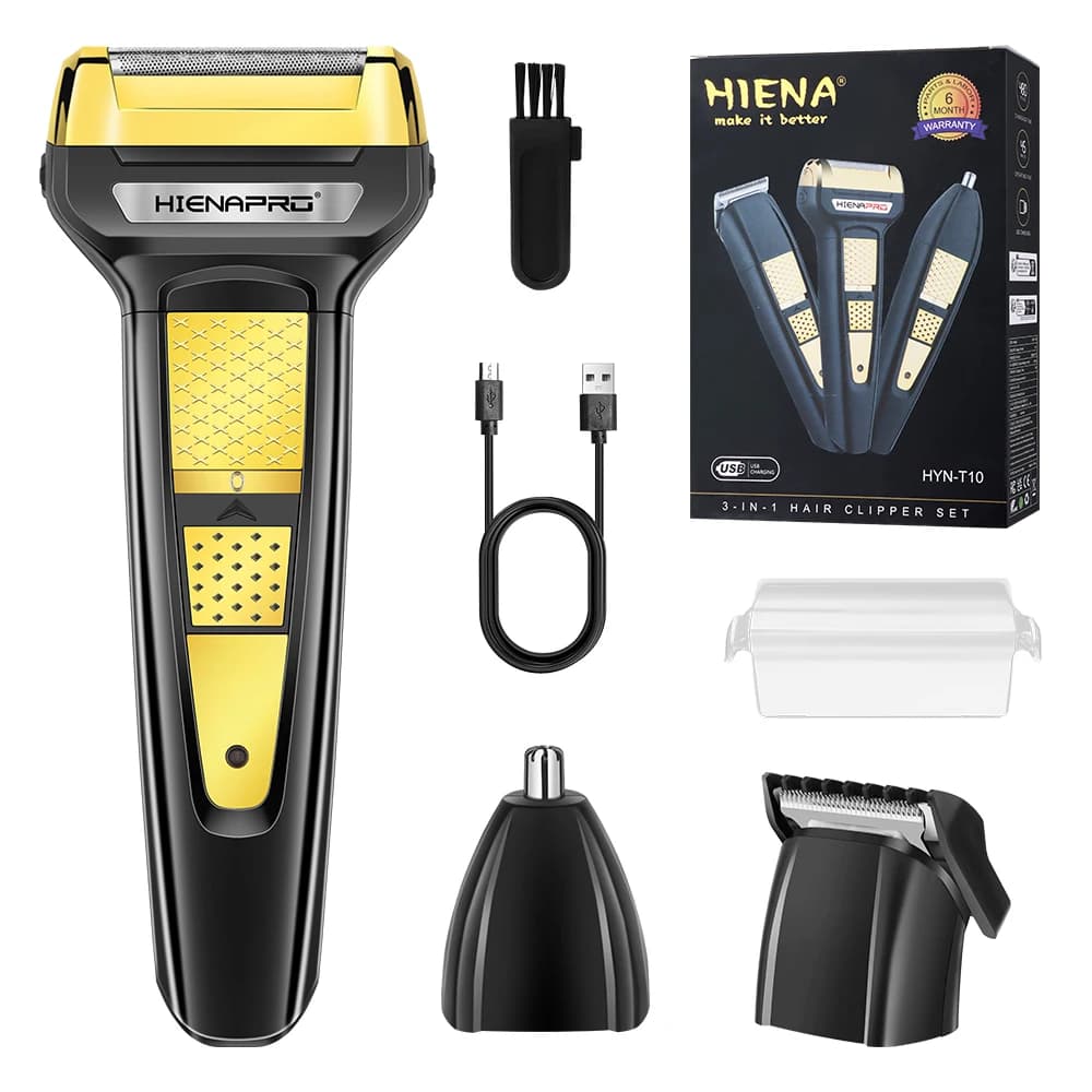Rasoio Elettrico e Tagliacapelli 3-in-1 HIENAPRO per Uomo, Kit Regolabarba e Tagliacapelli Naso Ricaricabile USB HYN-T10