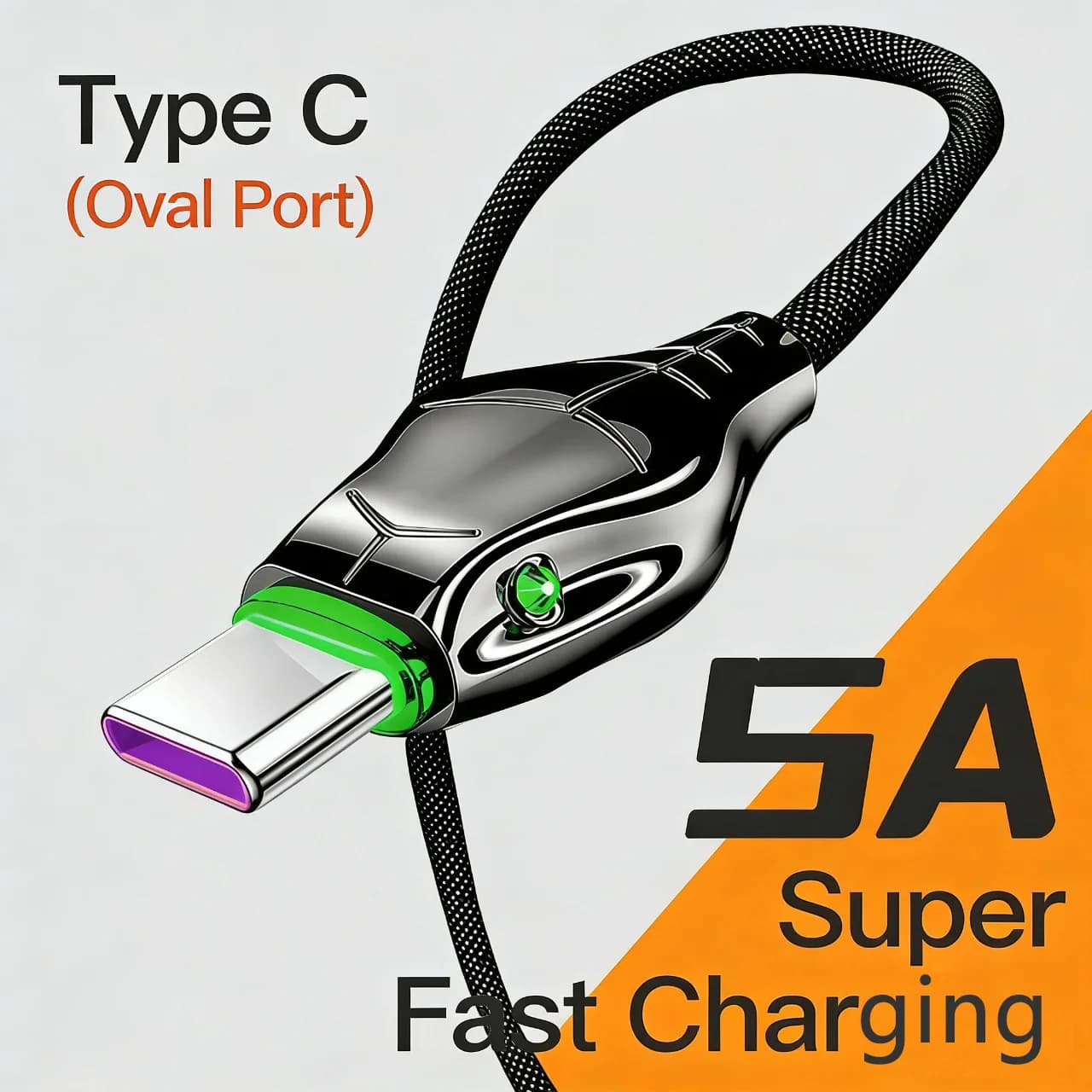 Cavo dati con indicatore luminoso per ricarica super veloce da 66 W tipo C 5A, adatto per iPhone 5-14, Huawei, Xiaomi, Vivo, cavo di ricarica per telefono