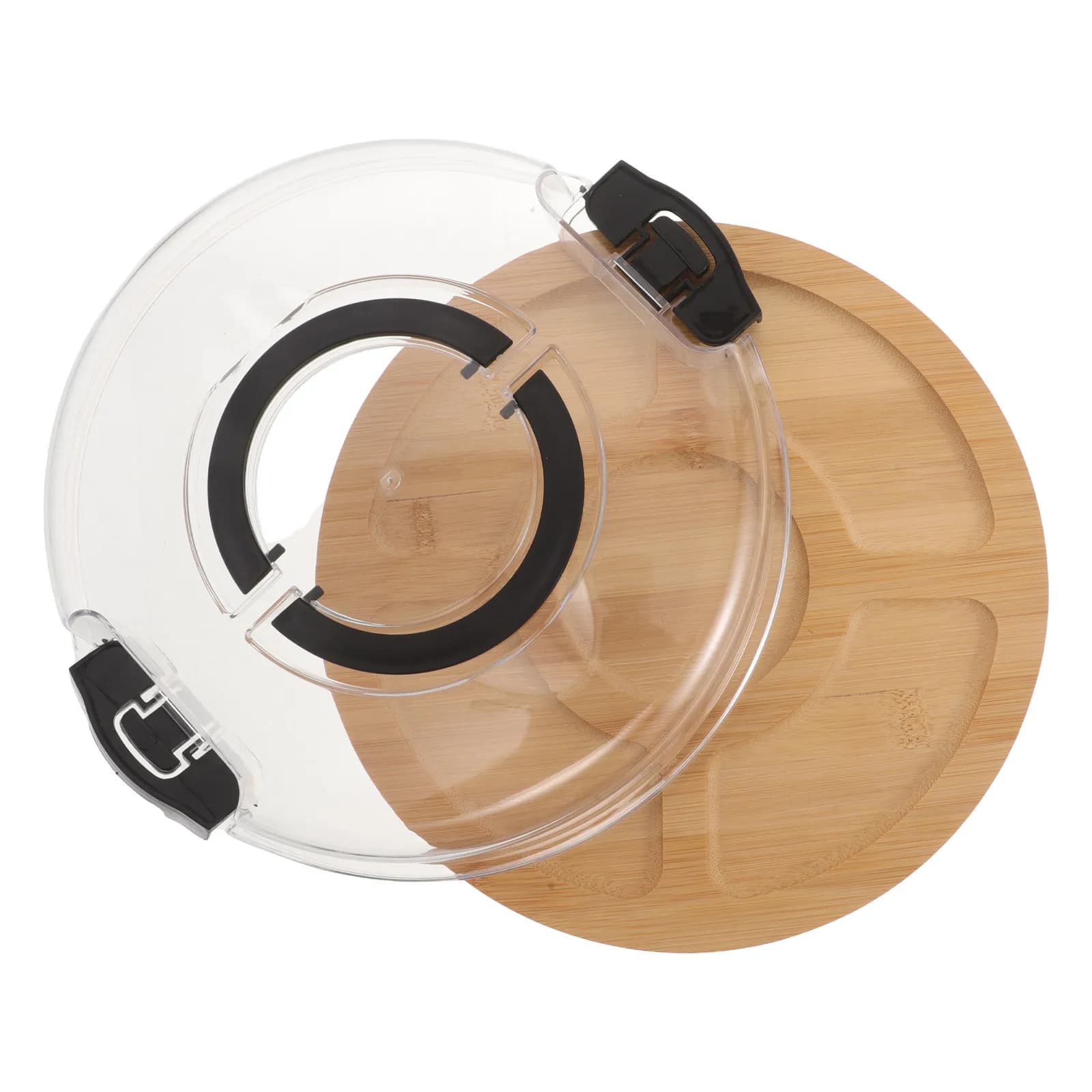 Round Bamboo Serving Tray with Clear Lid 2-in-1 Snack Platter Cutting Board Portable Charcuterie Board for Picnics Camping Home