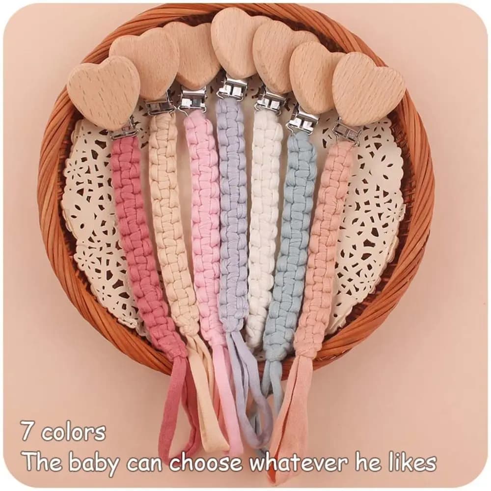 Carino a forma di cuore per bambini Porta succhietto per bambini Catena per ciuccio per bambini Massaggiagengive Cinghie per giocattoli Clip per ciuccio Clip per porta ciuccio