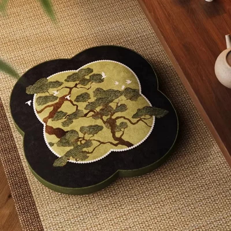 Tatami Zafu Meditation Cushion, Woven Straw Floor Pillow for Kneeling, Home Yoga Zazen Round Pad, Comfortable Sitting Cushion