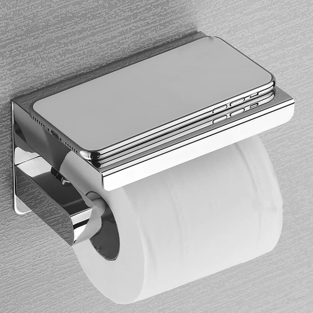 Portarotolo per Carta Igienica in Acciaio Inox 304 LLCS-SUS con Mensola Porta Telefono, Portarotolo per Bagno