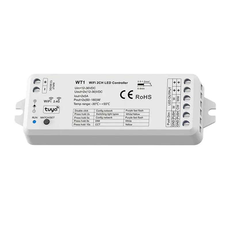 Kit Controller Dimmer WiFi B50B-TUYA 2.4G per Strisce LED a 2 Canali - WT1 12V 24V 36V Modulo di Controllo Remoto Intelligente CCT