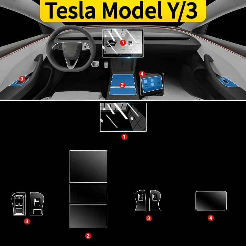 Pellicola Protettiva Trasparente Anti-Graffio per Console Multimediale GPS del Cruscotto Tesla Model Y/3 25models
