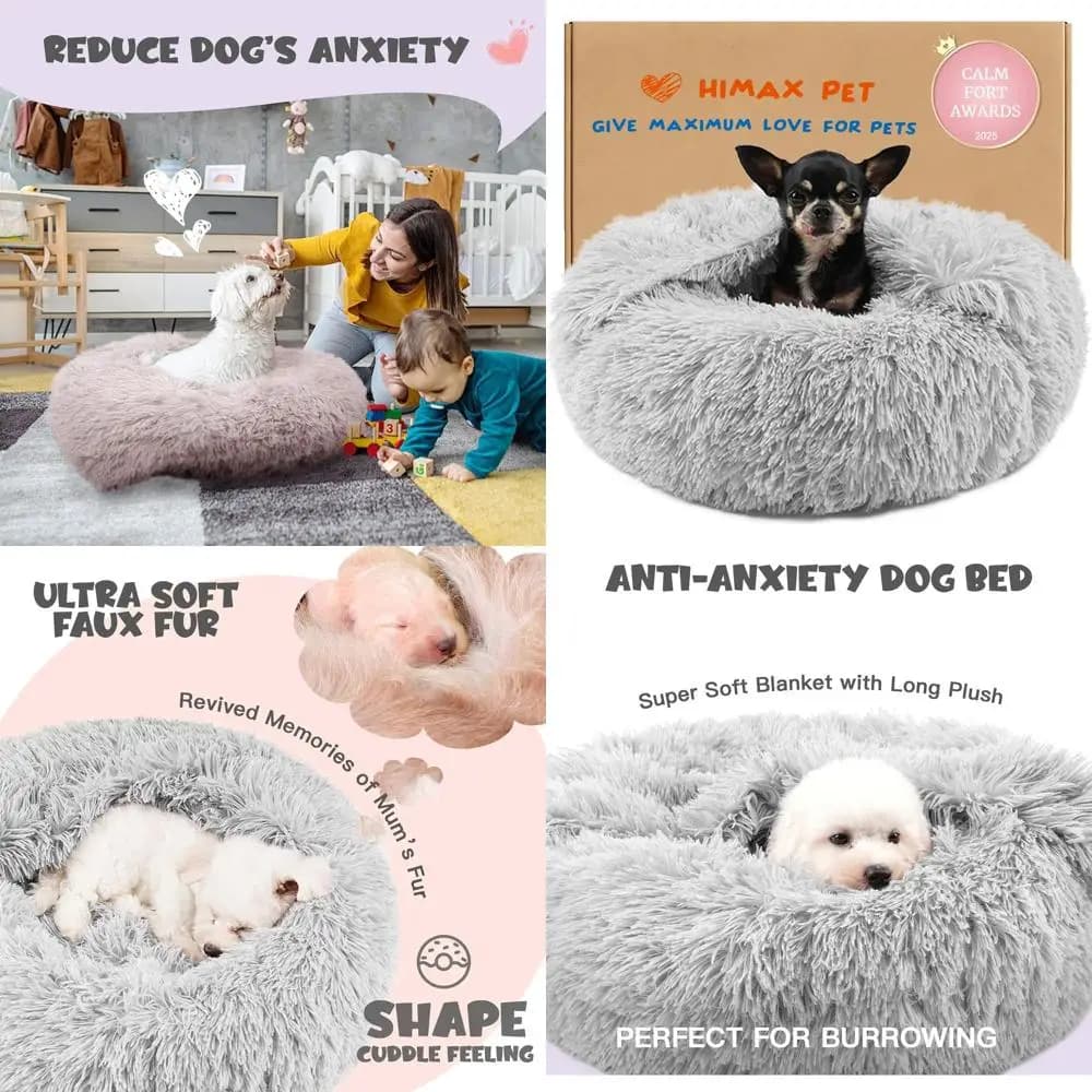 Cuccia a Ciambella per Cani di Piccola Taglia con Coperta Integrata, Calmante e Lavabile, Disponibile nelle Taglie 20, 26, 35 Grigio Chiaro