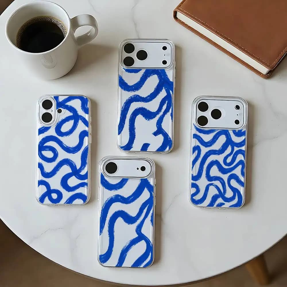 Blue Stripes Luxury Liquid Silicone Phone Case For IPhone 17 16 15 13 14 Pro Max 11Plus X Xr Xs Max 12mini