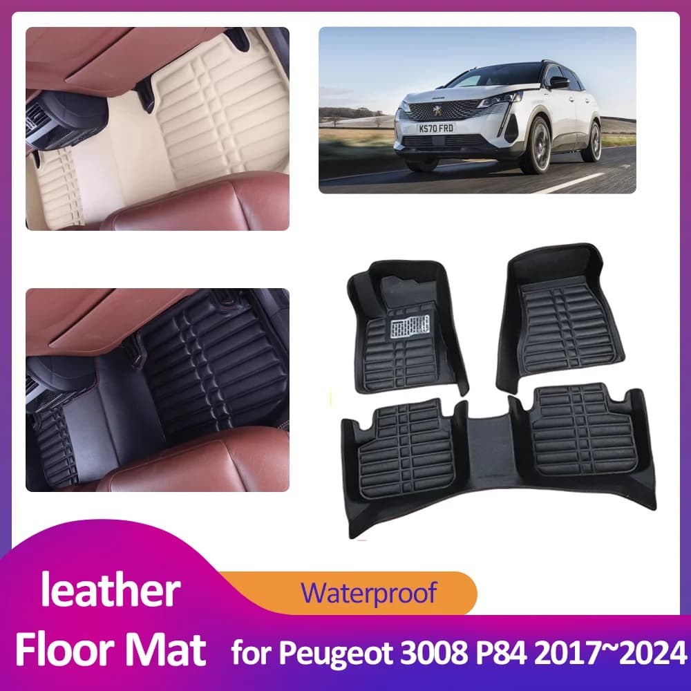 Tappetino per auto per Peugeot 3008 P84 2017 ~ 2024 2018 2019 2020 fodera interna per piedi in pelle tappetino impermeabile accessori personalizzati