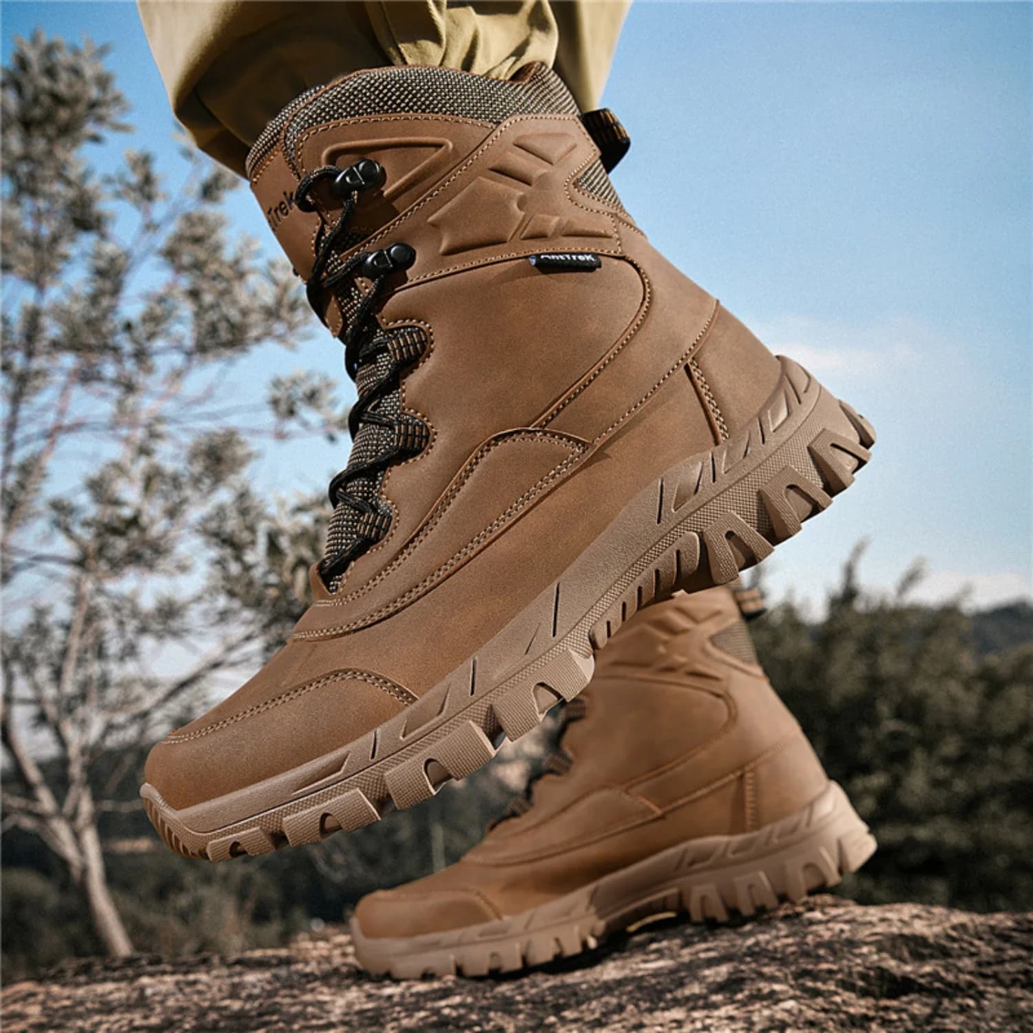 Men's Waterproof Mid-Calf Hiking Boots Non Slip Rugged Outsole Outdoor Trekking Boots Camping Mountaineering Shoes Shock shoes