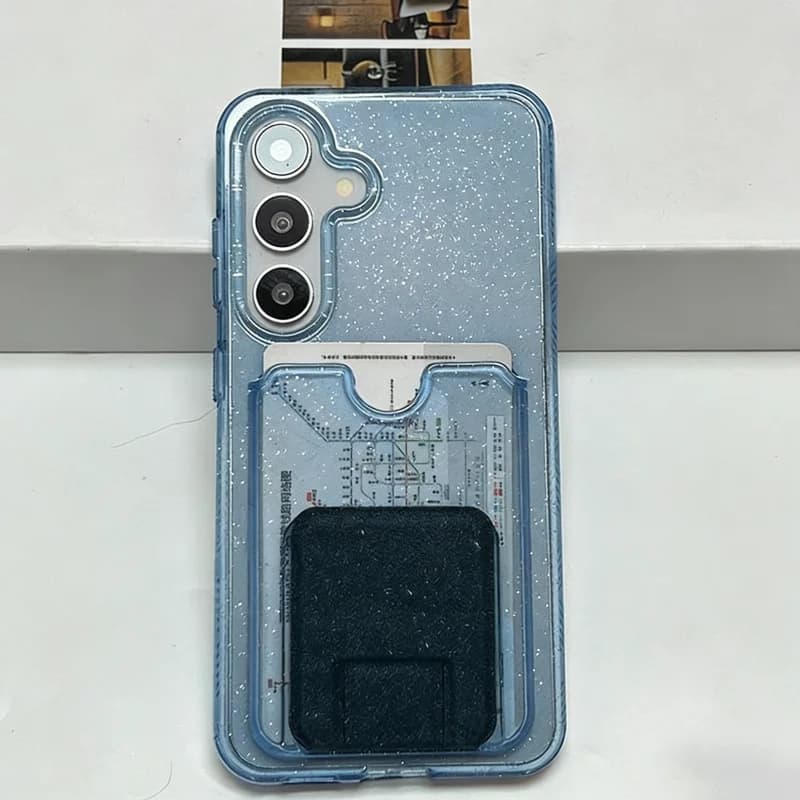 Glittered Transparent Wallet Case for Samsung Galaxy S26 S25 S24 S23 Ultra Plus, Luxurious Anti-shocket with Support and Pocket