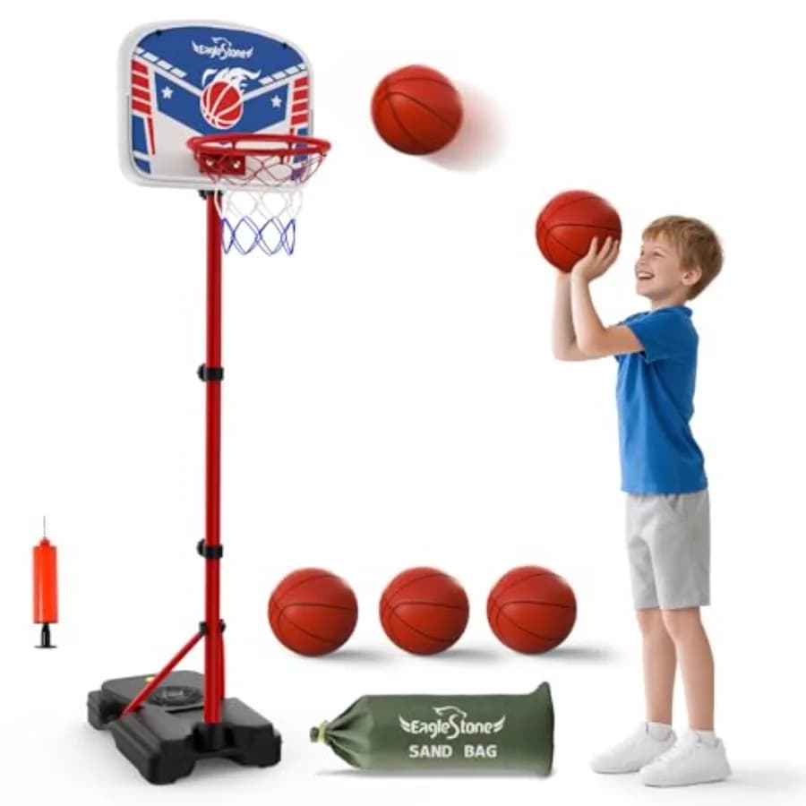 Canestro da Basket con Supporto Regolabile in Altezza, Set da Basket per Bambini e Bambine dai 3 ai 12 Anni, per Interni ed Esterni, Giardino