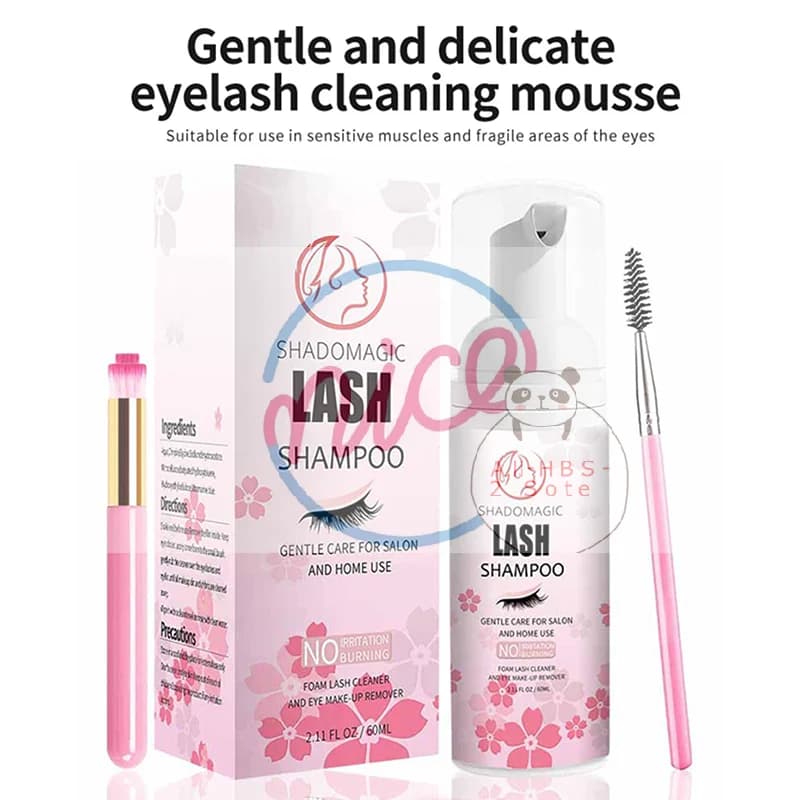 60ML Quick Eyelash Cleaner Shampoo, Foam Cleaner for Eyelids with Mascara applicator, Eyelash Extension Cleaner, Eye Care Makeup Remover