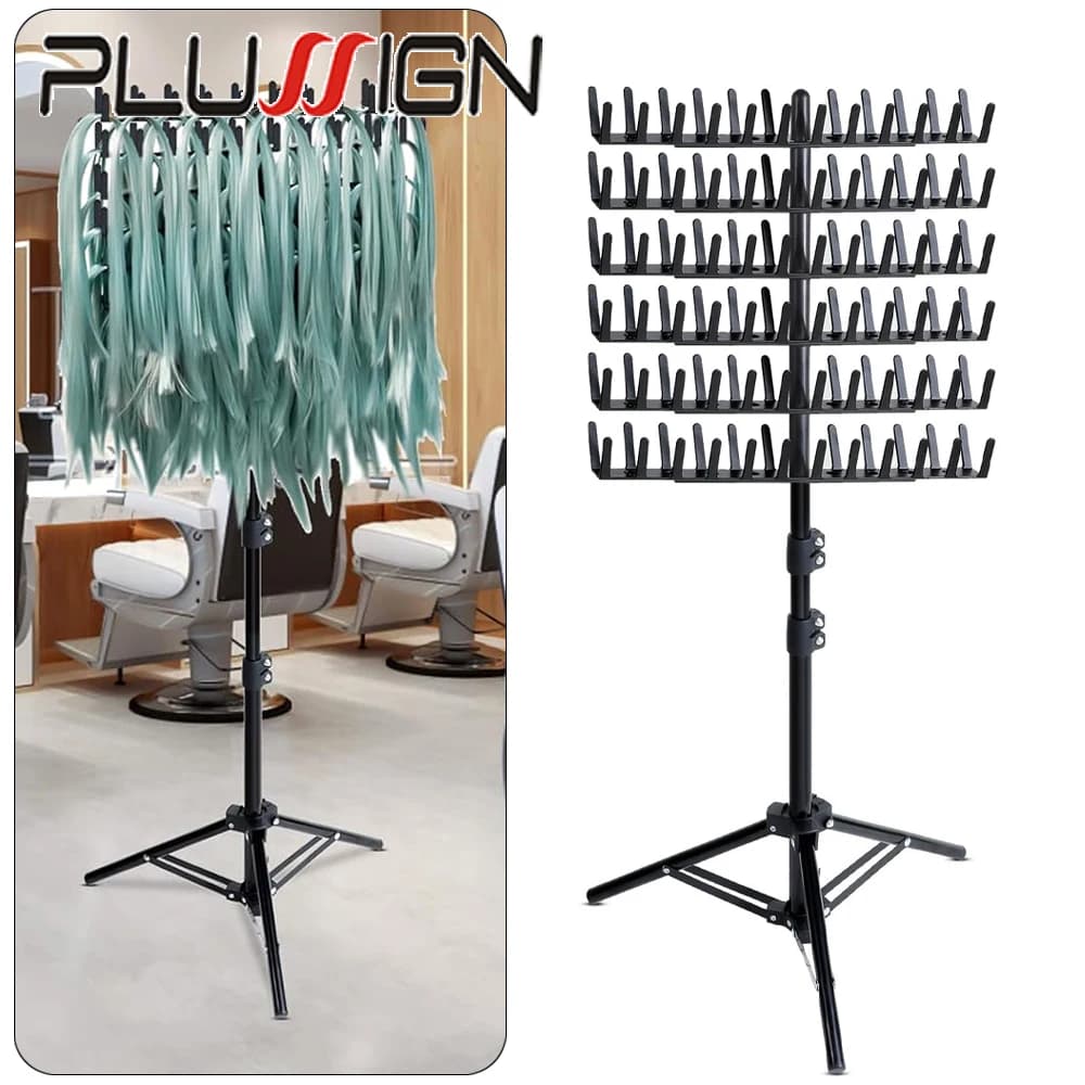 Adjustable height braiding hair rack with black tray 144 hair extension rack with accessories for woven 5 clips and 1 comb