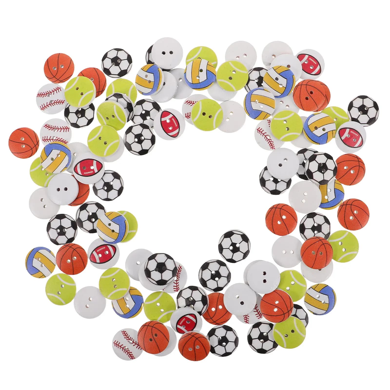 100 Pezzi Bottoni in Legno a Forma di Palla Sportiva, Mix di Calcio, Basket, Tennis, Bottoni Decorativi Fai-da-Te per Cucito e Artigianato, per Abbigliamento