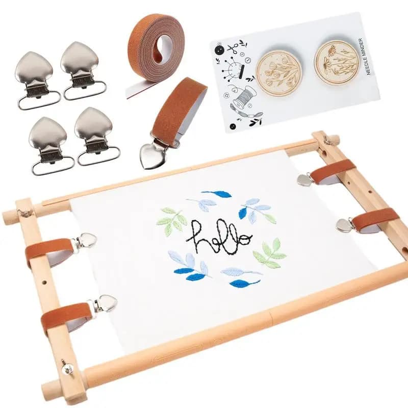 Supporto per telaio da ricamo Cerchio da ricamo di forma quadrata Telaio in legno di faggio con scorrimento ad ago incrociato regolabile per cucitura artigianale