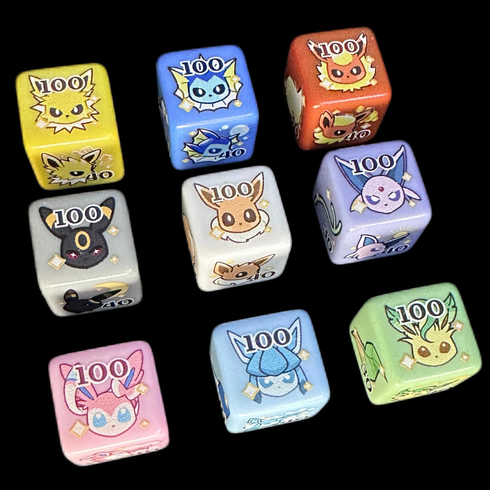 DIY Self Made Ptcg Eeveelution Eevee Damage Counter Cartoon Ptcg Espeon Vaporeon Dice Anime Gift Card Toys