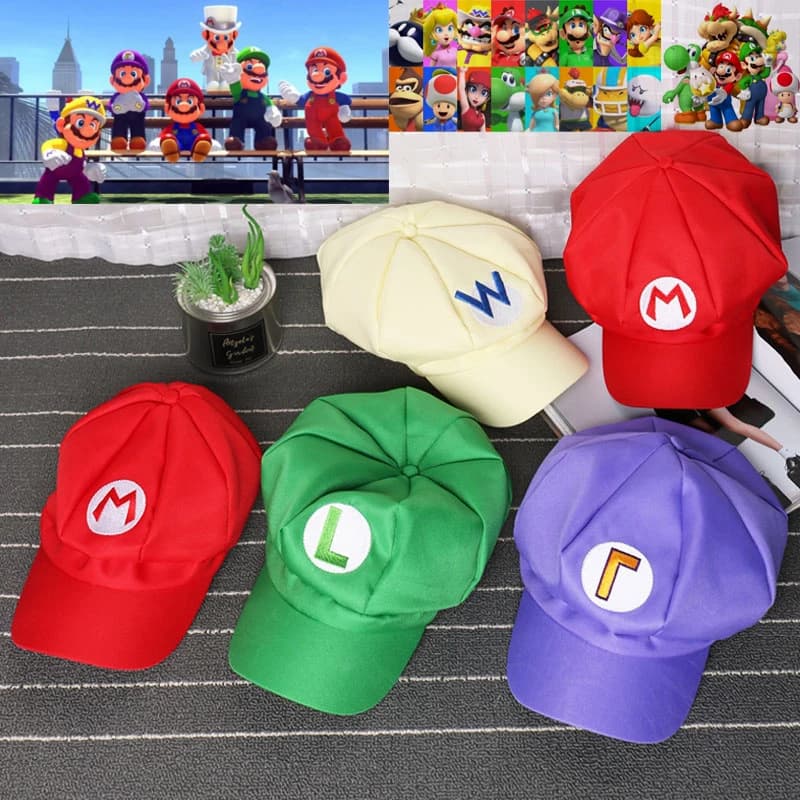 Classic Game Super Mario Bros Luigi berretto da Baseball Waluigi Bowser Wario cappello Cosplay bambini adulto Canvas Sunhat Party Fancy ball Gift