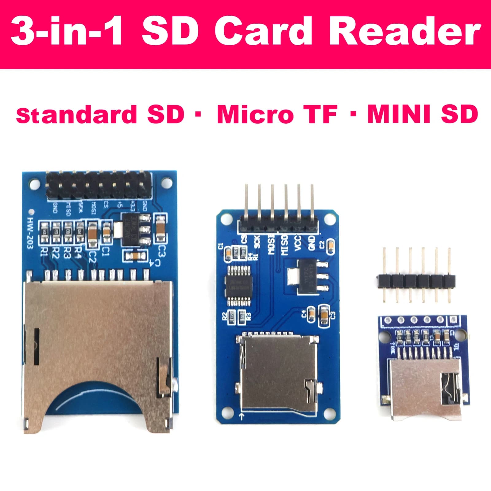 Module SD Cards Micro TF / SD Standard / MINI SD with SPI interface, Level Converter 3.3V 5V, Data Logger for Arduino ESP32