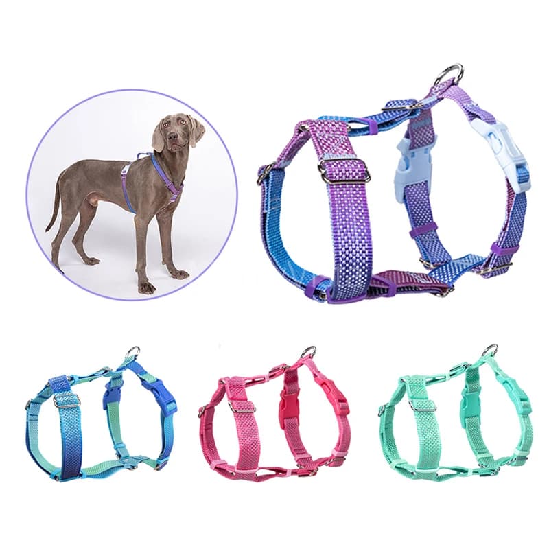 Gradient H-Style Large Dog Harness No Pull Adjustable High Visibility Reflective Nylon Chest Harness for Night Safety Walking