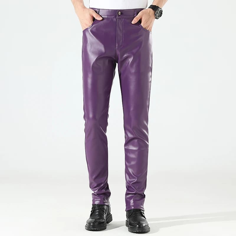 Men's Leather Pants Skinny Fit Stretch Fashion PU Leather Trousers Party & Dance Pants Thin