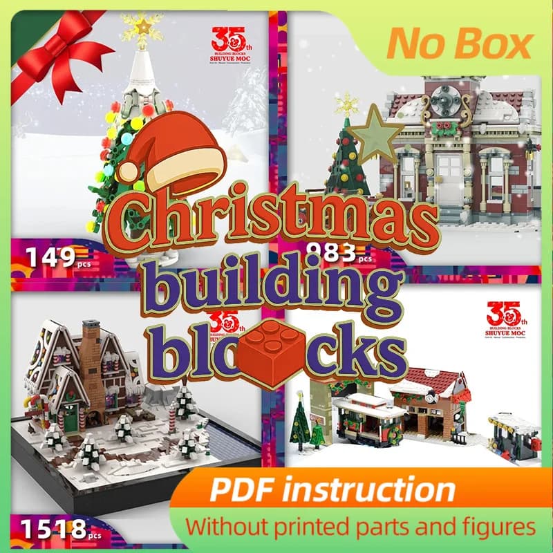 In Christmas Village Sets – Christmas Building Blocks Bundle with Vacation House, Holiday Train, Post Office & More