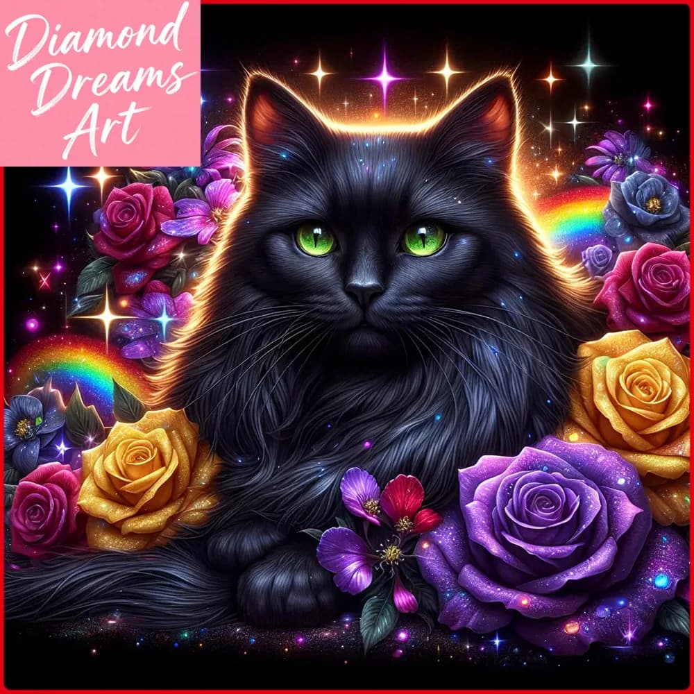 Kit per Pittura Diamante Senza Cornice, Mosaico Diamantato Gatto e Rosa, Nuovo Kit Artistico con Animali e Fiori