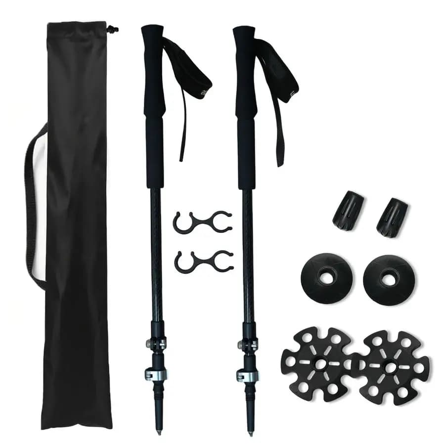 Fiber Trekking Sticks, 2 Pieces, Ultra Light, Telescopic and Foldable, with Adjustable EVA Grips, Hiking Accessories