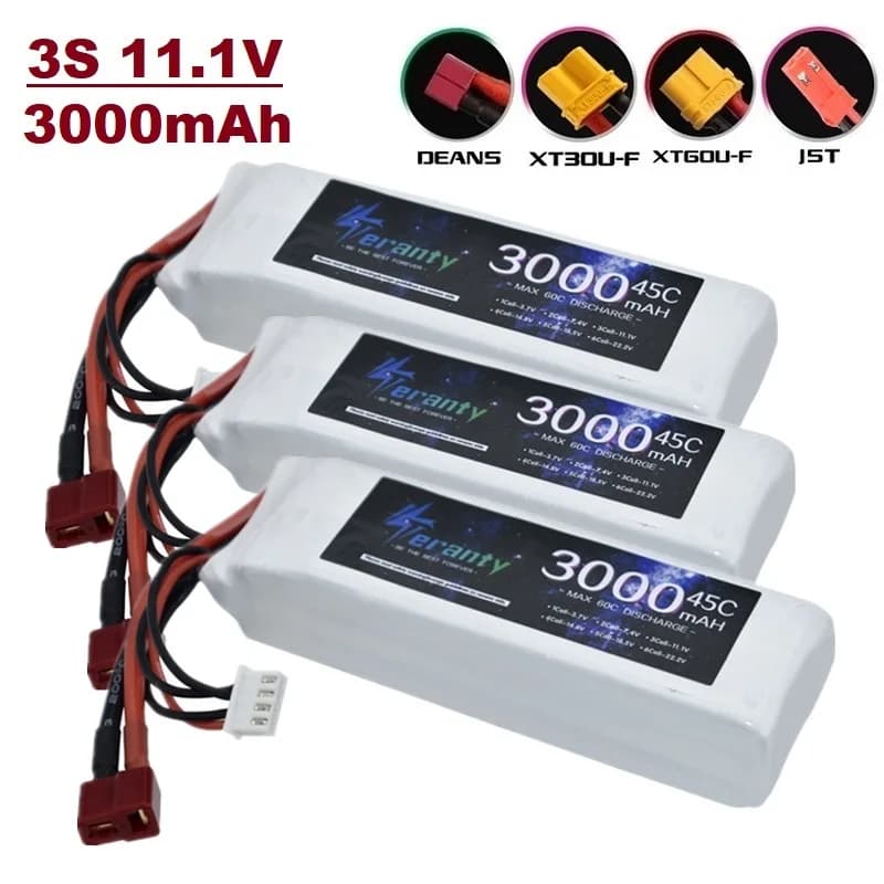 Batteria Lipo 3S 11.1V per 3000mAh 45C con XT60 DEANS T XT30 JST Spina per RC Aereo Quadcopter Drone FPV Barca Elicottero