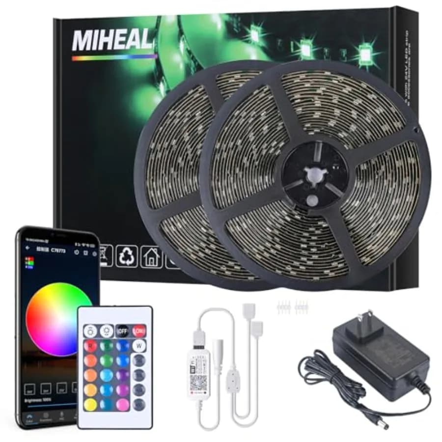 Striscia LED, Kit di illuminazione a striscia impermeabile IP65 controllabile tramite smartphone WiFi, PCB nero, luci LED 5050, compatibile con An