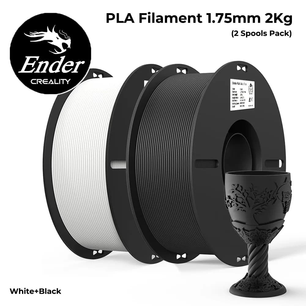 PLA Creality Filament for 3D PLA printer from 1,75 mm 2 kg Suitable for most FDM printers White and Black Pack Ender- Value PLA Pack of 2 reels