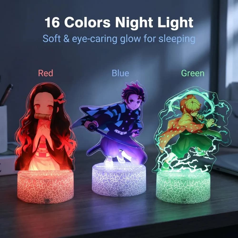 Lampada 3D Anime Figure Tanjiro, Luce Notturna LED con Tema Nezuko Zenitsu, Decorazione per Camera dei Bambini, Regalo di Natale