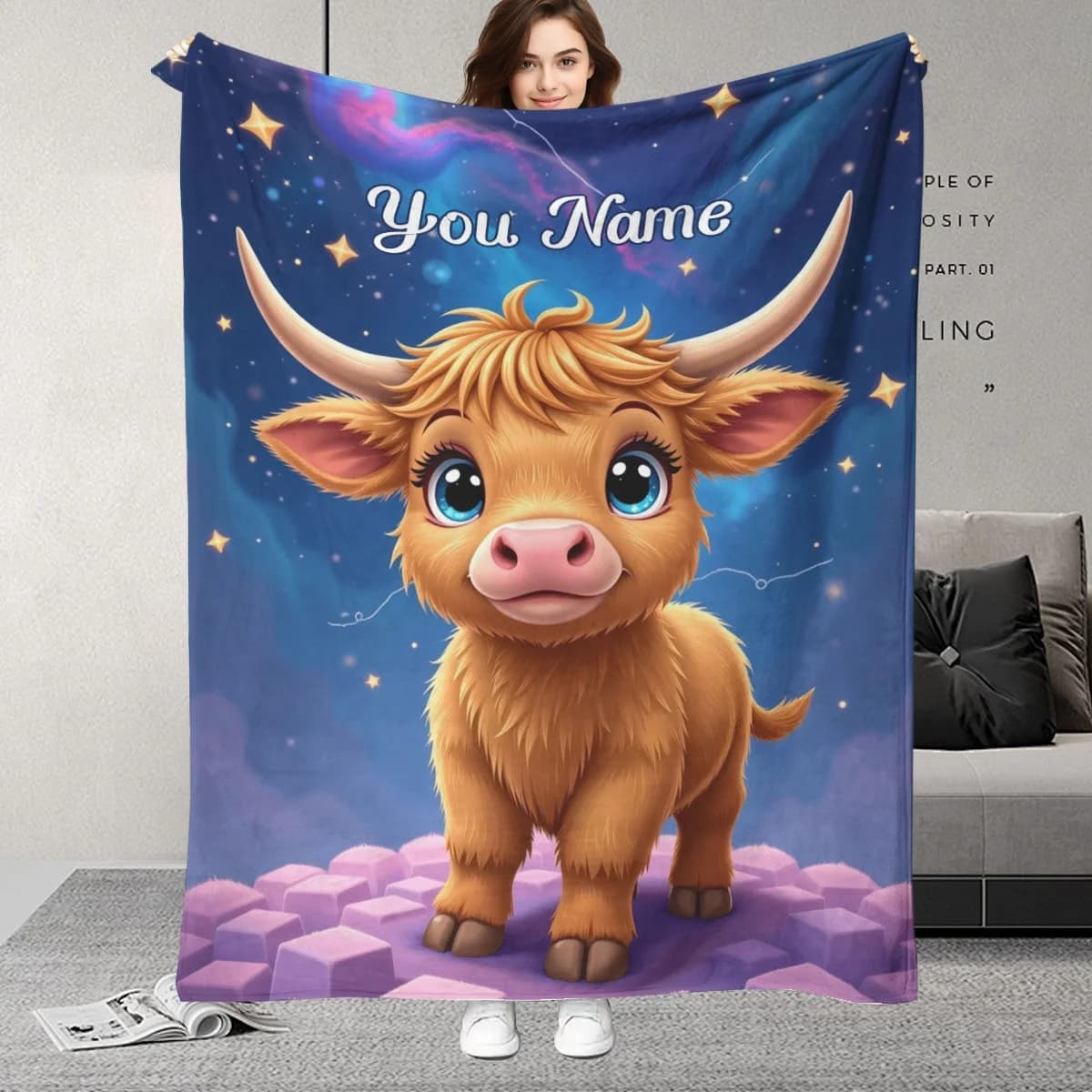 Personalizza coperte con nome personalizzato, mucca cartone animato e regalo di compleanno per figlio e bambini, adatte a tutte le stagioni, calde, morbide