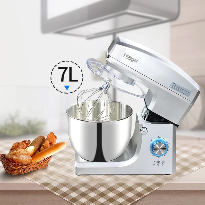 Professional 1500W Kneader with 7L Bowl, Food Blender, Cream and Squeezer, Metal Gear Cooking Machine
