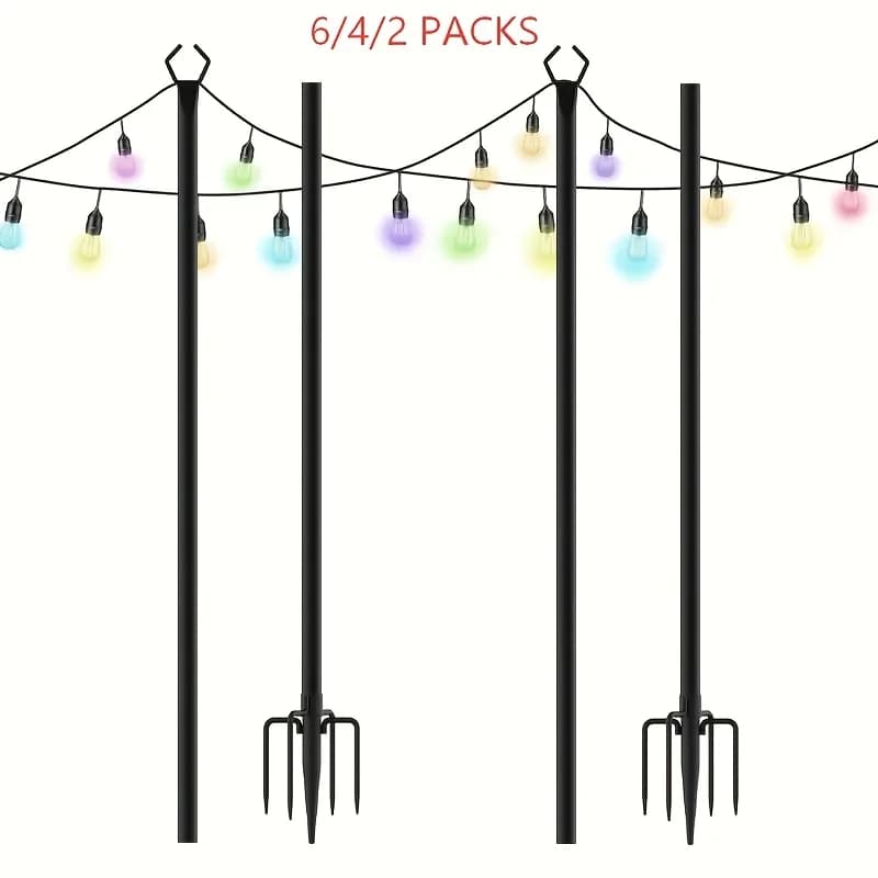 Confezione da 6/4/2 pezzi, palo per luci a corda in metallo resistente da 8,9 piedi, palo per luci a corda regolabile per esterni, per patio, cortile, giardino, feste A