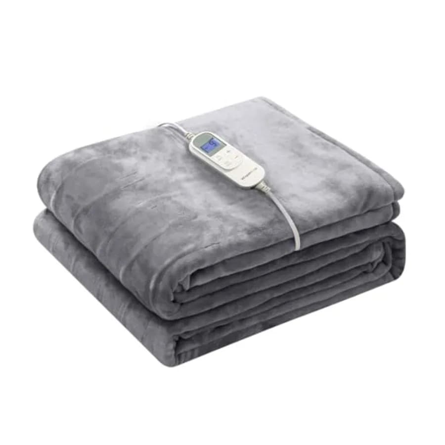 Coperta Elettrica Riscaldante 183 x 213 cm con 10 Livelli di Calore, Timer 12 Ore e Spegnimento Automatico in Flanella Fast-H